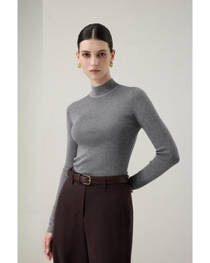 LILYSILK Damen Stricktop Seide-Kaschmir Luxus Melange Grau