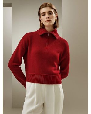 LILYSILK Damen Polo Pullover Für Frauen De Gerippte Bündchen Und Säume Entspannte Passform - Rot
