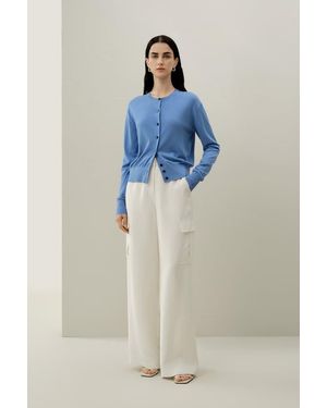 LILYSILK Damen Seide-Kaschmir Mix Weicher Rundhals Cardigan Größe - Blau