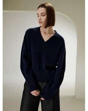 LILYSILK Pullover Wolle Damen Deutschland Hufeisenförmiger Ärmel Eleganz Und Komfort Lockere Und Bequeme - Blau