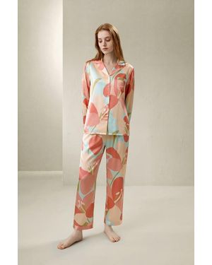 LILYSILK Damen Seiden-Pyjama-Set Lilien-Druck - Natur