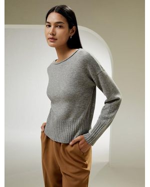 LILYSILK Damen Woll-Kaschmir Pullover Mit Geflochtenem Kragen, Hellgrau