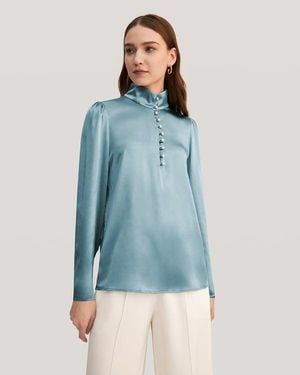 LILYSILK Femme Chemise Soie Extensible Élégante Col Boutonné Bleue
