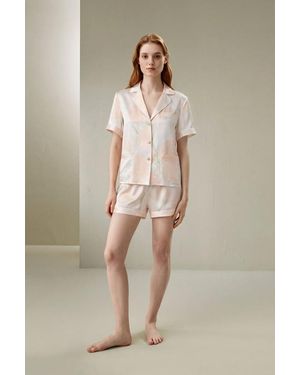 LILYSILK Damen Seiden-Pyjama-Set Lilien-Print 100% Seide - Natur