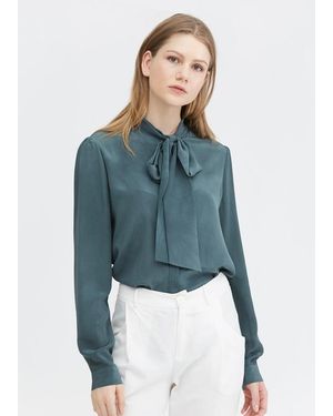 LILYSILK Femme Chemisier Soie Léger Élégant Nœud Papillon Bleu