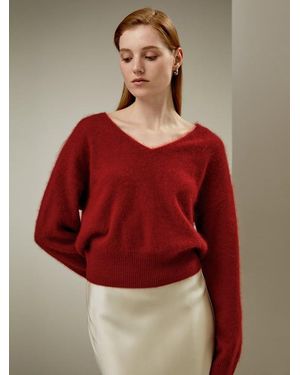 LILYSILK Kaschmirpullover Für Damen De Rundhalsausschnitt Schwarz-Weiß-Mischung - Rot