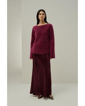 LILYSILK Damen Luxus Gebürsteter Kaschmir Pullover Mit U-Boot-Ausschnitt - Rot