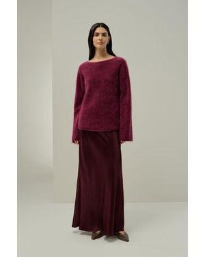 LILYSILK Damen Pullover Gebürsteter Kaschmir U-Boot-Ausschnitt - Rot