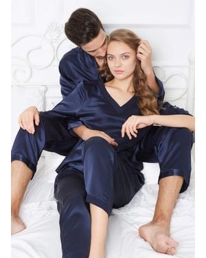 LILYSILK Pyjama Couple En Soie Mûrier, Ensemble Assorti Luxueux Et Confortable - Bleu