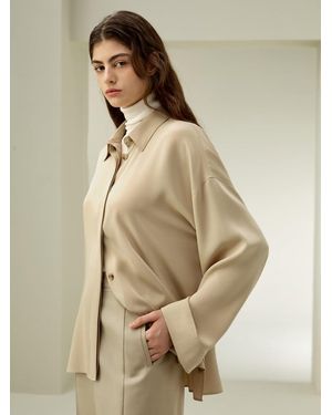 LILYSILK Bluse Seide Für Damen De Spitzer Kragen Abgerundeter Saum Dreidimensionale Optik Oversized-Passform - Natur