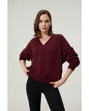 LILYSILK Damen Silkerry Oversize V-Ausschnitt Pullover - Rot