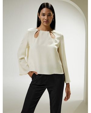 LILYSILK Seiden Bluse Damen Weiß De Ringkragen Aus Metall Leicht Ausgestellte Ärmel Lockere Und Bequeme - Natur