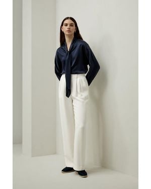 LILYSILK Chemise En Soie Femme'Encolure Ajustable Soie De Mûrier De Haute Qualité Idéal Pour Le Bureau Modèle Classique - Bleu