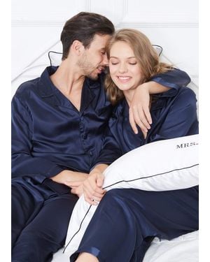LILYSILK Pyjama Assorti Couple En Soie Satin Charmeuse, Confortable, Classique - Bleu