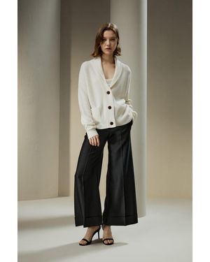 LILYSILK Damen Strickjacke Wolle-Kaschmir Schalkragen - Natur