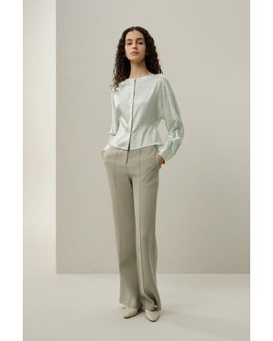 LILYSILK Damen Stretch Seidenbluse Jacquard Charmeuse Mit Bootshals - Natur