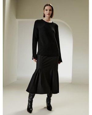 LILYSILK Pull Femme 100% Laine Mérinos Poignets Fendus Taille - Noir