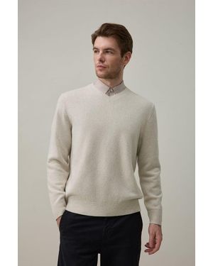 LILYSILK Damen Luxus Seide-Kaschmir Pullover V-Ausschnitt - Natur