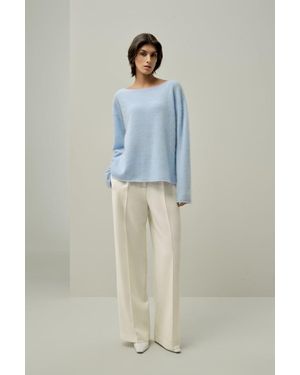 LILYSILK Damen Pullover Aus Gebürstetem Kaschmir, Größe - Blau