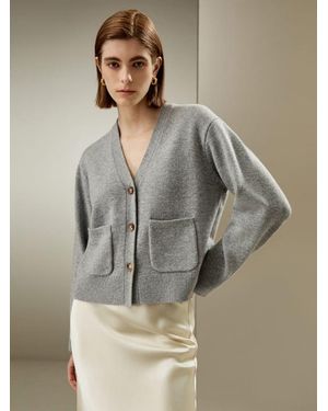 LILYSILK Damen Strickjacke Für Damen Gemischt De Gerippte Säume Super Weich - Grau
