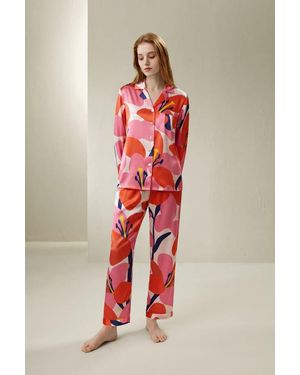 LILYSILK Damen Seiden-Pyjama Set - Rot