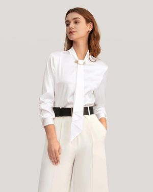 LILYSILK Damen Bluse Aus Maulbeerseide Mit Stehkragen - Weiß