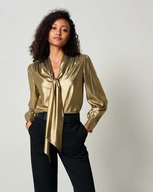 LILYSILK Elegante Bronze Seidenbluse Vintage, 18 Momme Seide, Fliege, Größe - Mehrfarbig