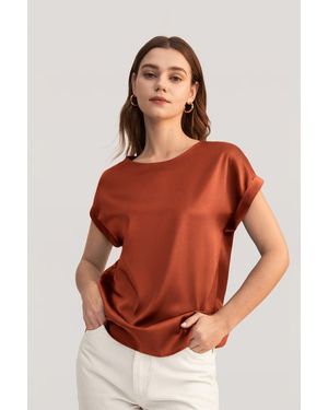 LILYSILK Damen Seiden-Tee Kurzarm Rundhals Rot - Orange