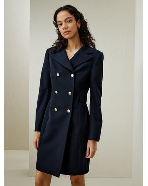 LILYSILK Damen Merino Wolle Maßgeschneidertes Kleid Deutschland Zweireihig 16 Mm Jacquard-Satin - Blau