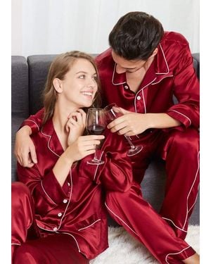 LILYSILK Ensemble Pyjama Assorti Couple En Soie De Mûrier Doux Et Élégant - Rouge
