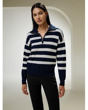 LILYSILK Herren Wollpullover Aus Merinowolle Mit Streifen Marineblau