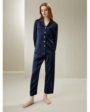 LILYSILK Herren Seide Schlafanzug-Set Weich Perlmuttknöpfe - Blau