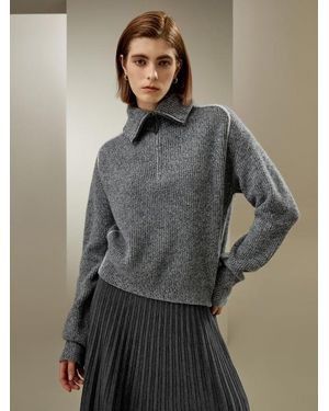 LILYSILK Damen Pullover Für Damen De 100% Kaschmir Reverskragen Entspannte Passform - Grau