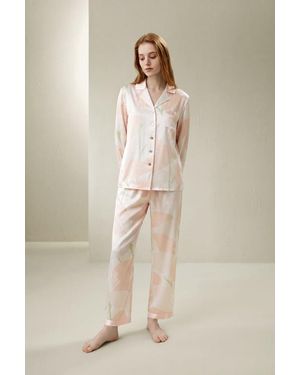 LILYSILK Damen Seiden Pyjama Set Mit Lilien-Print - Natur