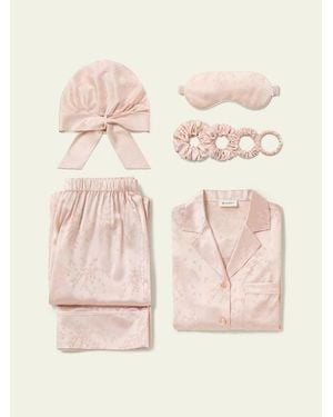 LILYSILK Damen Stretch Jacquard Langarm Pyjama Set - Natur