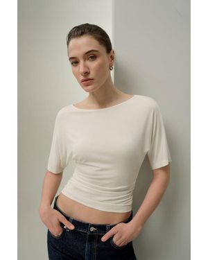 LILYSILK Damen Seide Breeze Jersey Plissiertes Swing-T-Shirt - Natur