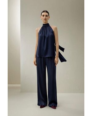 LILYSILK Femme Top Crêpe De Chine Soie Élégant Halter - Bleu