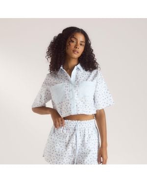 Lounge Chemise De Pyjama À Manches Courtes Bloom & Stripe - Blanc