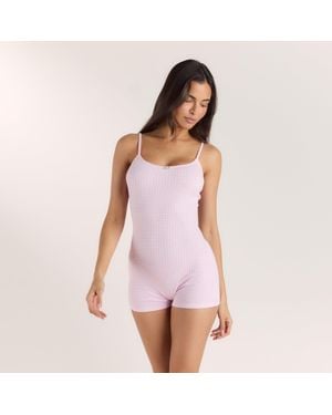 Lounge Ribbed Strappy Romper - Purple