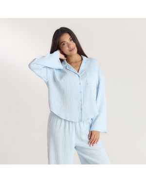 Lounge Crinkle Pyjamahemd - Blau