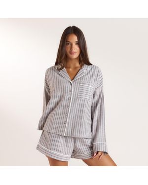 Lounge Stripe Pyjamahemd - Grau