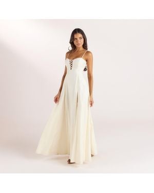 Lounge Bestickter Maxikleid Mit Korsetdetail - Natur