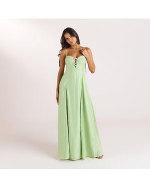 Lounge Bestickter Maxikleid Mit Korsetdetail - Grün