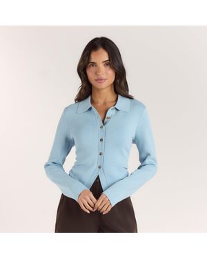 Lounge Gerippte Strickjacke - Blau