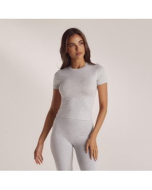 Lounge Cotton Blend Short Sleeve Top - Grey