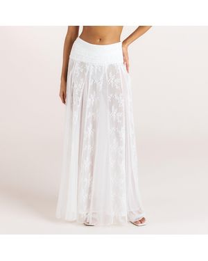 Lounge Sheer Kanten Maxirok - Wit