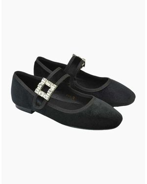 XY London Ladies Rhyse Diamante Velvet Mary Janes - Black