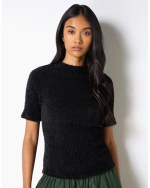 Ro&zo Fluffy Rib Top - Black
