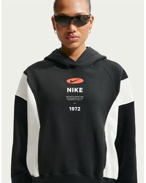 Nike Wordmark Graphic Hooded Long Sleeve Sweatshirt - Black