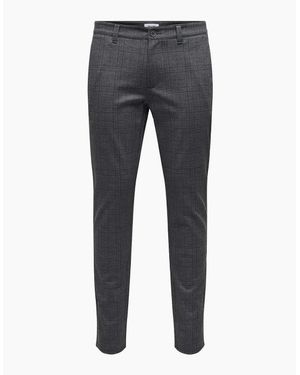 ONLY Plaid Slim Five Pocket Chinos - Blue